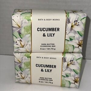 2 Bath & Body Works CUCUMBER LILY Shea Butter Cleansing Bar Soap Wash (5 oz)